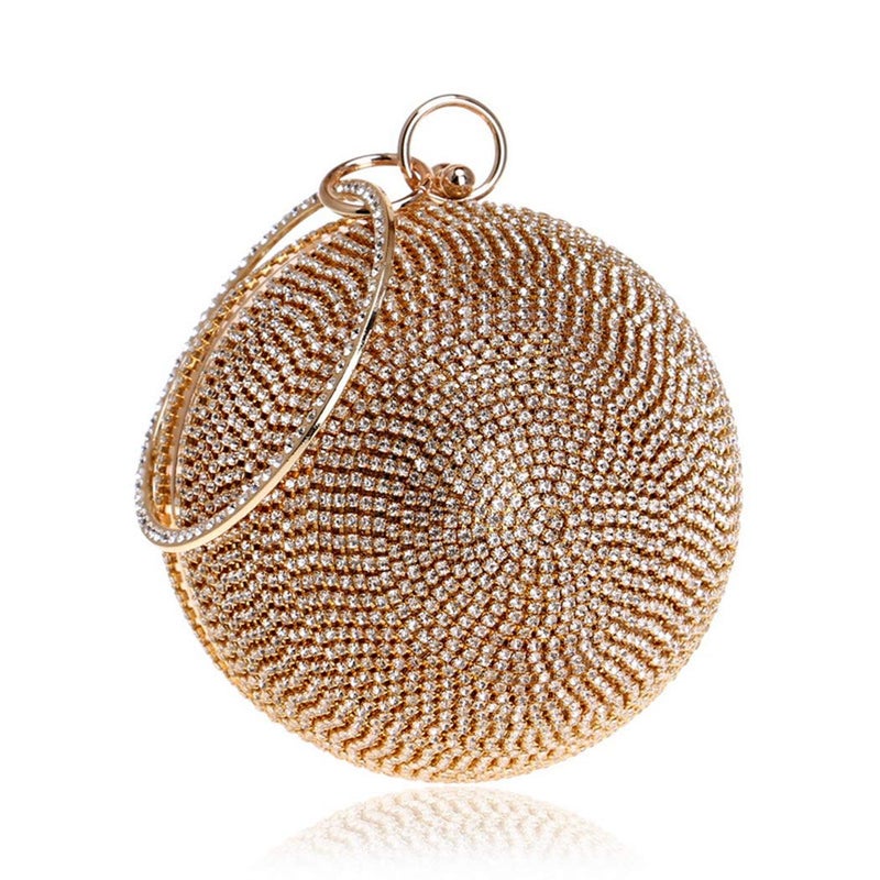 Tngan Ball Shape Clutch Purse Party Handbag Rhinestone Ring Handle Evening Bag Golden B - Image 1